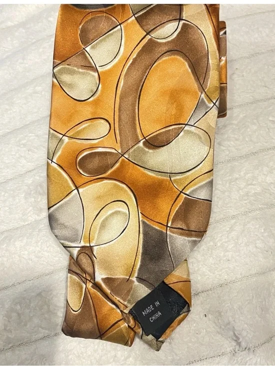 J. Garcia 100% Silk Brown Orange Abstract Men's Tie Courtyard Collection - Picture 6 of 6